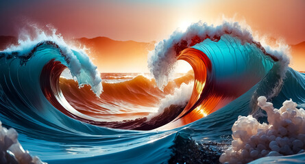 Wall Mural - Waves Crashing at Sunset