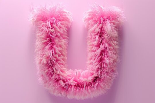 A pink fuzzy letter 'U' on a pink background, suitable for use in educational or promotional materials