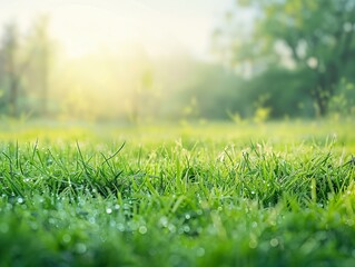 Wall Mural - A lush green field with a bright sun shining on it