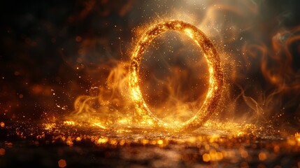 This image portrays a golden fiery ring amidst smoke, suggesting an atmosphere of powerful magic or energy