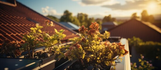 Canvas Print - View of solar panels on house roof with sunlight