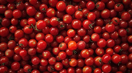 Wall Mural - Red cherry tomatoes densely packed, providing a rich and textured background