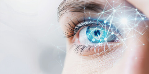 Close-up of eye with digital interface