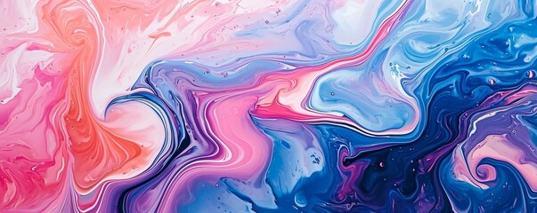 Canvas Print - Abstract marbling oil acrylic paint background illustration art wallpaper - Pink blue color with liquid fluid marbled paper texture banner painting texture (Generative, Generative AI