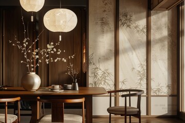 Japandi Dining Room With Pendant Lights