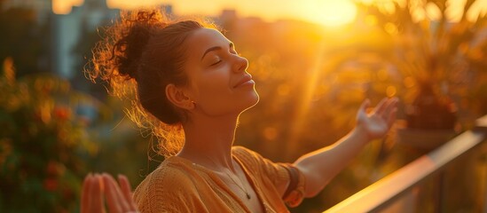 Canvas Print - Woman Embracing the Sunset