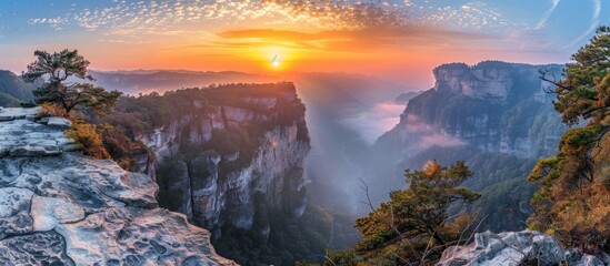 Wall Mural - Sunrise over the Majestic Mountain Valley