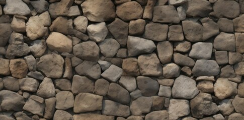 Wall Mural - cobblestone texture seamless pattern featuring large gray and brown rocks, with a prominent gray rock in the foreground