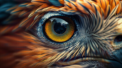 Wall Mural - Animal feather beak and eye in close up, AI Generative.
