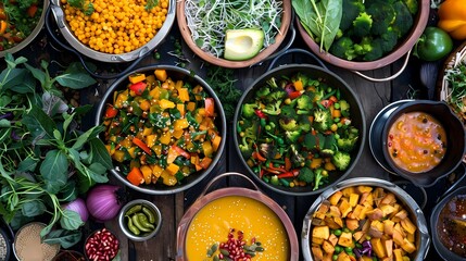 Wall Mural - Colorful Vegan Bowls with Fresh Ingredients