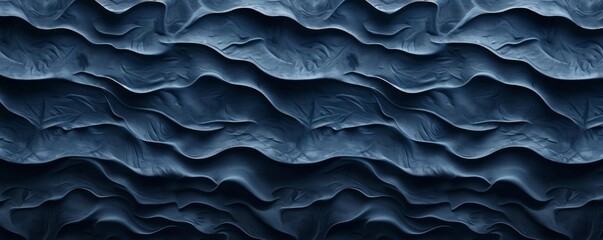 Wall Mural - Abstract dark blue color colored 3d concrete cement texture wall texture background wallpaper banner with waves, seamless pattern, Generative AI