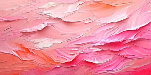 Wall Mural - Closeup of abstract rough colorful pink coral colors art painting texture background wallpaper, with oil or acrylic brushstroke waves, pallet knife paint on, Generative AI