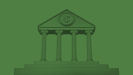 Wall Mural - Bank building symbol concept engraved illustration symbol with dollar sign graphic on green background