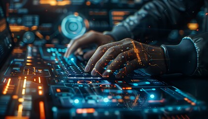 Fototapete - Developer interacting with security firewall graphics