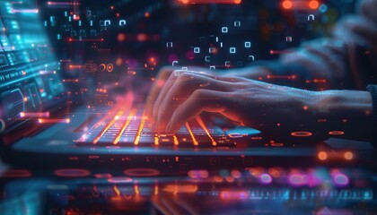Fototapete - Developer interacting with security firewall graphics