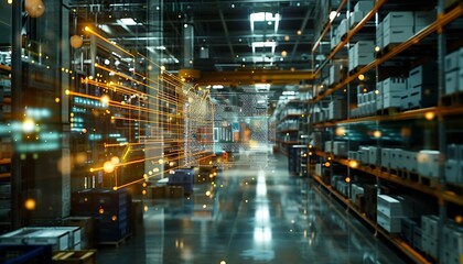 Leinwandbilder - Holographic supply chain diagram in a logistics center