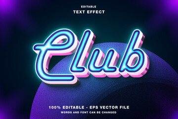 Club Neon Light 3d Editable Text Effect Template Style Premium Vector