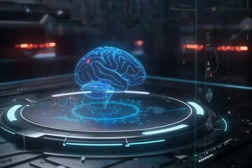 Poster - ai brain interface with futuristic holographic display artificial intelligence technology concept