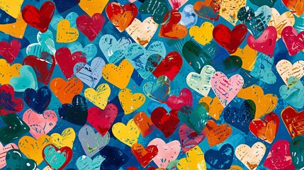 Sticker - Colorful Hand Painted Hearts Background.