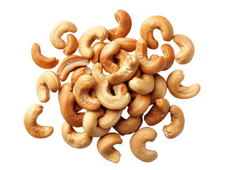 A pile of tasty and nutritious roasted cashew nuts isolated on a white background. Perfect healthy snack option full of flavor and crunch.