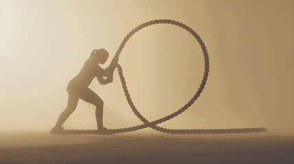 Wall Mural - Individual in a gym, working out with battle ropes in a focused and tranquil manner.