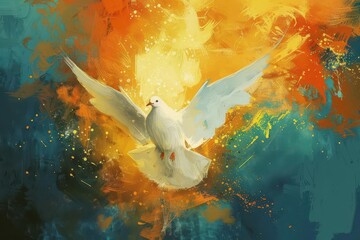 holy spirit dove in flames digital painting of spiritual symbol religious art illustration