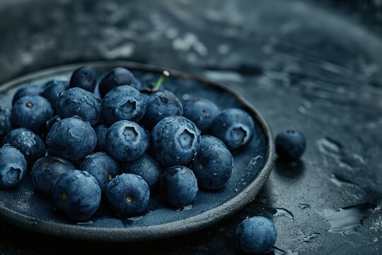 Blueberries in a bowl on a blue background