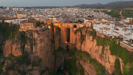 Wall Mural - Aerial view of the Ronda medieval town at night, Andalusia, Spain