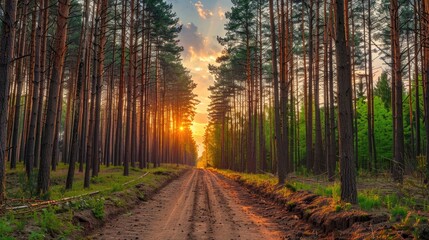 Wall Mural - pine tree forest when sunset beautiful view landscape