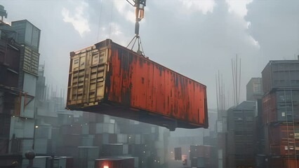 Wall Mural - a shipping container being lifted by a crane.generative 