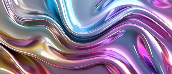 Canvas Print - colorful shiny metal waving background