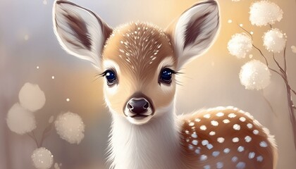 Poster - illustration of baby deer for kids nursery room decor , portraits, cards or wallpapers , neutral beige color theme