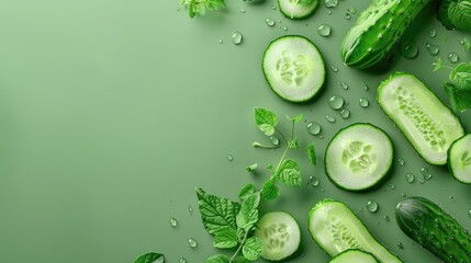 Canvas Print - Vegan friendly card design with cucumbers on a green backdrop empty space
