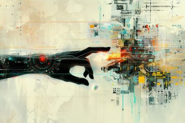 Wall Mural - robotic hand drawing futuristic artwork aigenerated digital illustration