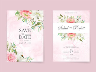 wedding invitation card template with romantic floral watercolor