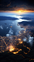 Wall Mural - City lights from space aerial view