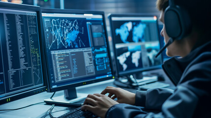 Wall Mural - cyber security expert working on computer