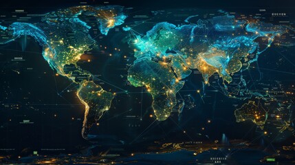 Wall Mural - a world map with highlighted regions where hydrogen fuel cell technology is being implemented for cl