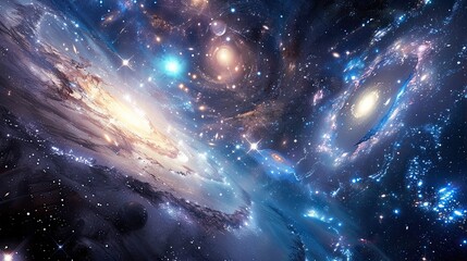 Wall Mural - An abstract representation of the universe with galaxies, stars, and cosmic energy, evoking a sense of wonder and infinity.