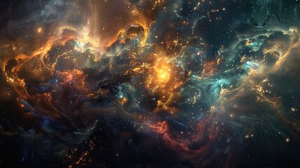 Wall Mural - An abstract representation of the universe with galaxies, stars, and cosmic energy, evoking a sense of wonder and infinity.