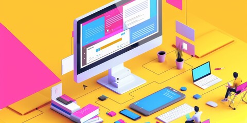Fototapete - Visualizing web design concepts with digital mockups