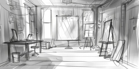 Fototapete - Artistic sketching and conceptualization in the studio