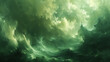 © xeionise - Painting of stormy sea, green waves crash, dark clouds gather.