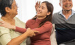 © Art_Photo - Portrait enjoy happy smiling love asian family.Senior mature father hug with elderly mother and young adult woman play laughing and having fun together at home.insurance concept