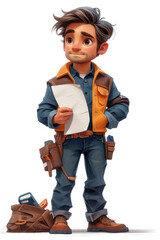 Fototapete - Cartoon Character Person Guy Hold a Blank White Paper in His Hands extreme closeup. Generative AI