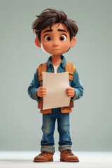 Poster - Cartoon Character Person Guy Hold a Blank White Paper in His Hands extreme closeup. Generative AI