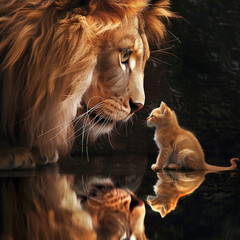 Wall Mural - there is a cat and a lion standing next to each other
