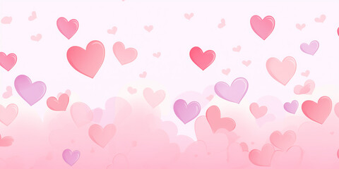 Wall Mural - there are many hearts flying in the air on a pink background