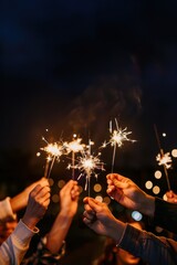 Friends Celebrating with Sparklers at Night