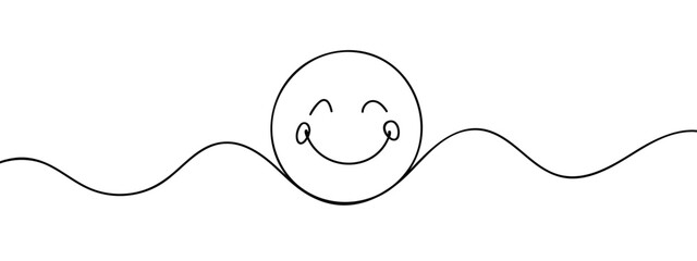 One continuous line art smiling face isolated vector illustration on white background